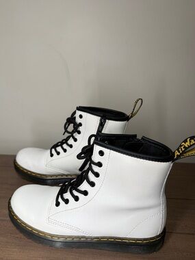 Dr. Martens White Lace-Up Combat Boots with Black Trim